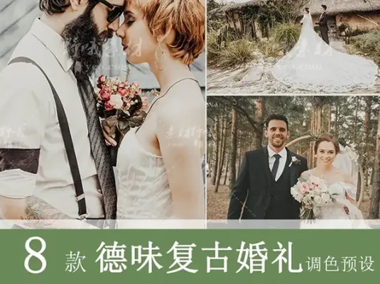 LR调色PS德味复古棕色婚礼跟拍视频滤镜PR达芬奇FCPX预设手机LUT