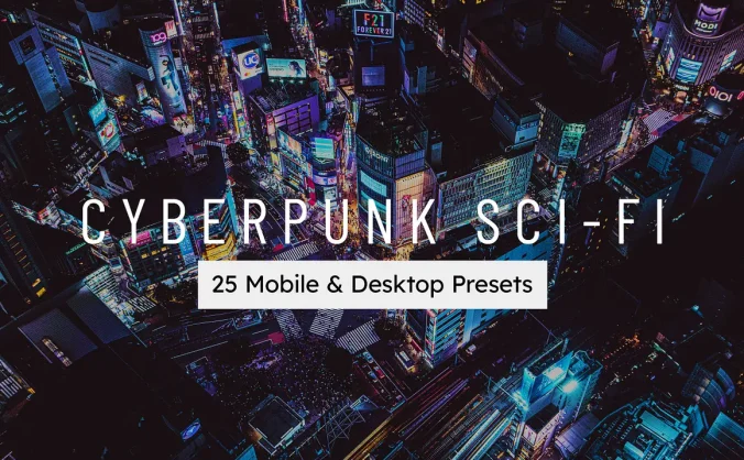 时尚科幻赛博朋克都市夜色灯光霓虹建筑摄影调色Lightroom预设LUT预