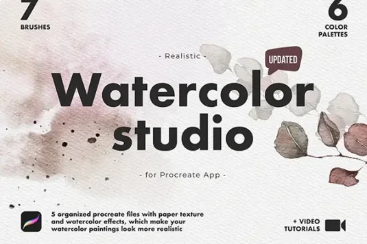 超级真实水彩质感Watercolor Brushes Kit 套装Procreate笔刷