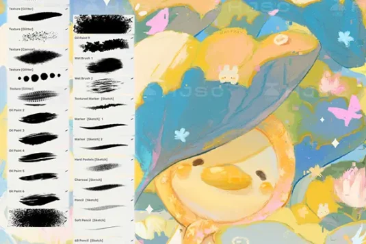 Happyyu插画师油画水粉油画棒肌理可爱卡通儿童厚涂procreate笔刷