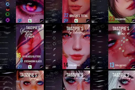 全套taozipie网红插画人像人物美妆厚涂procreate笔刷