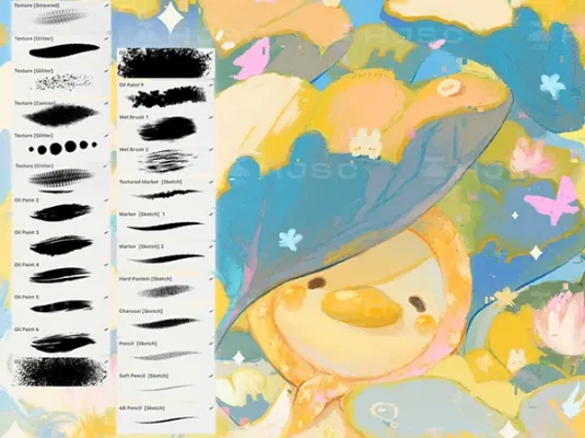 Happyyu插画师油画水粉油画棒肌理可爱卡通儿童厚涂procreate笔刷