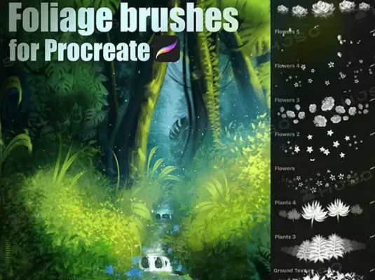 植物森林场景树叶杂草树木叶子ipad画画绘画procreate笔刷