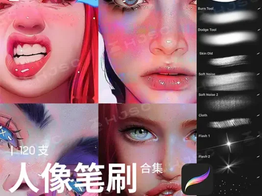 Julia Razumova全套厚涂人像插画人物色卡procreate笔刷