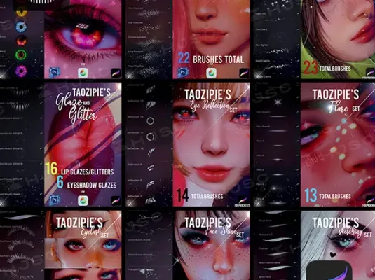 全套taozipie网红插画人像人物美妆厚涂procreate笔刷