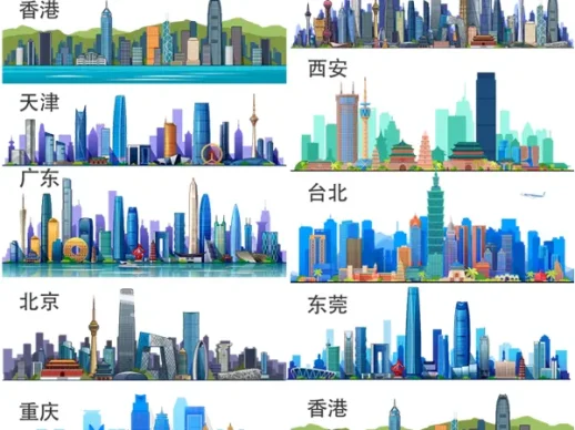 城市建筑景点地标西安重庆天津场景AI矢量插画免扣元素