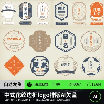 中式古风花纹边框logo文字排版标签图标品牌ai矢量设计素材AI模板