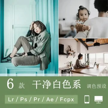 LR预设PS北欧风白色室内人像旅拍手机APP滤镜FCPX/PR调色LUT