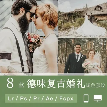 LR调色PS德味复古棕色婚礼跟拍视频滤镜PR达芬奇FCPX预设手机LUT