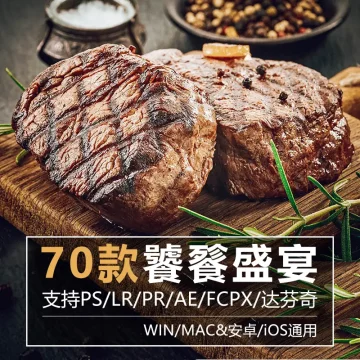 西餐美食静物预设产品摄影视频调色LR/PS/PR/LUT手机滤镜后期插件