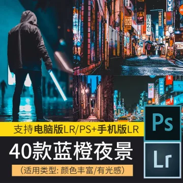 lightroom城市蓝橙街拍夜景人像滤镜摄影后期手机lr预设ps调色