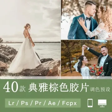 LR预设棕色婚礼胶片跟拍人像复古PS调色PR/FCPX/AE手机LUT滤镜