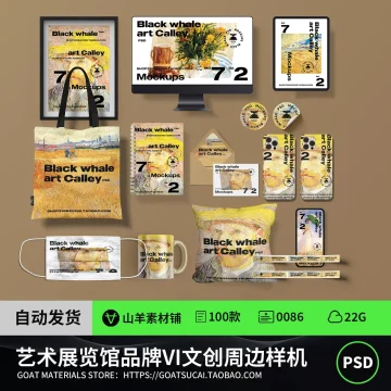 美术艺术展览馆博物馆品牌VI文创周边设计贴图样机效果图素材PSD