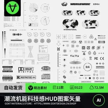 潮流酸性机能科技感HUD图案音乐专辑DISC图标DOLBYAI矢量